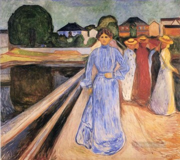three women at the table by the lamp Painting - women on the bridge 1902 Edvard Munch Expressionism